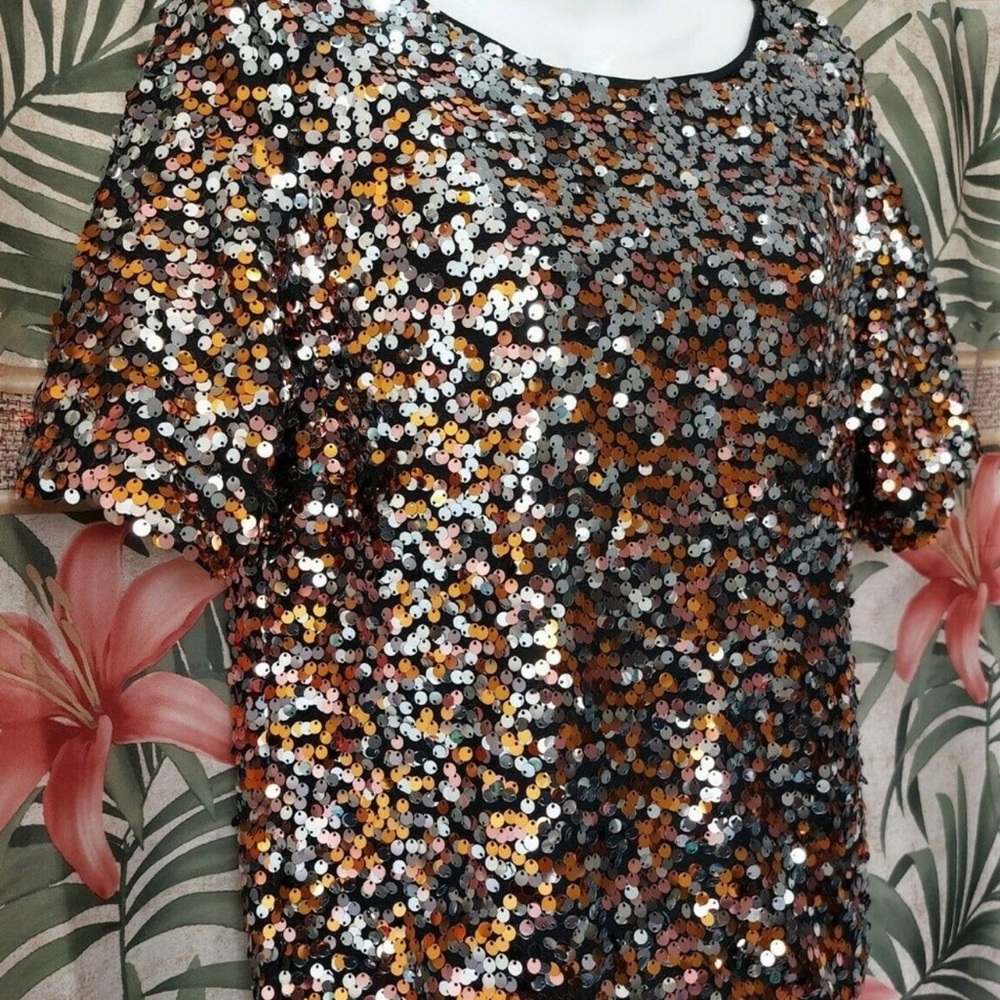 H&M Multicolor Sequin Short Sleeve Top